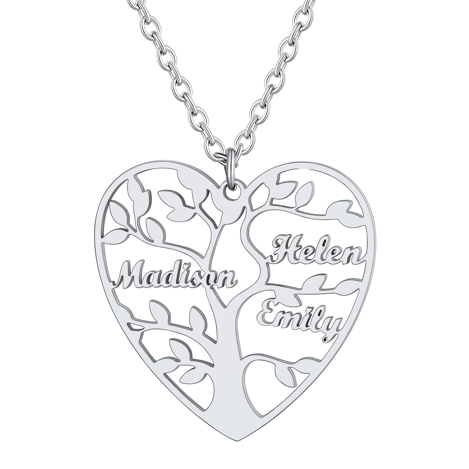 Collier Coeur Personnalisé avec Pendentif Arbre de Vie et Prénoms