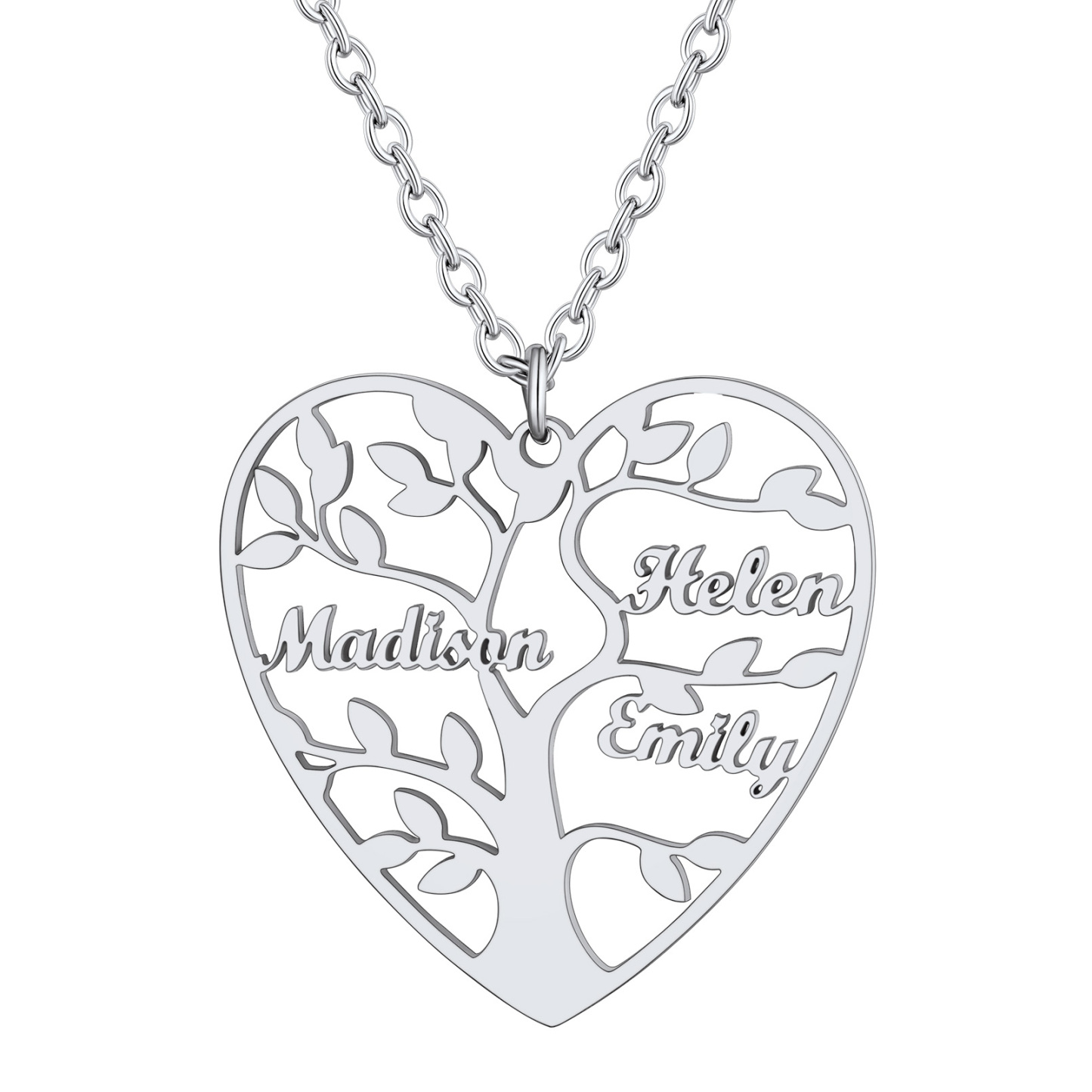 Collier Coeur Personnalisé avec Pendentif Arbre de Vie et Prénoms