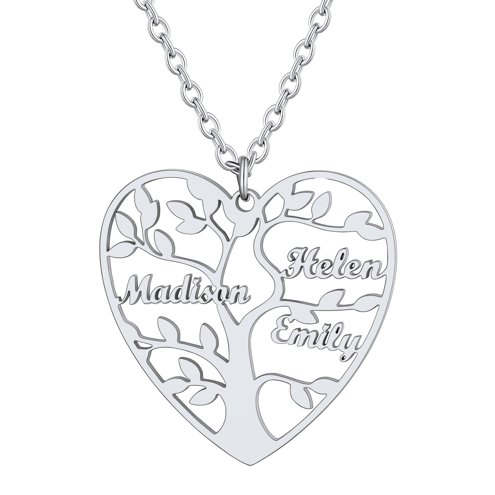 Collier Coeur Personnalisé avec Pendentif Arbre de Vie et Prénoms
