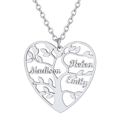 Collier Coeur Personnalisé avec Pendentif Arbre de Vie et Prénoms