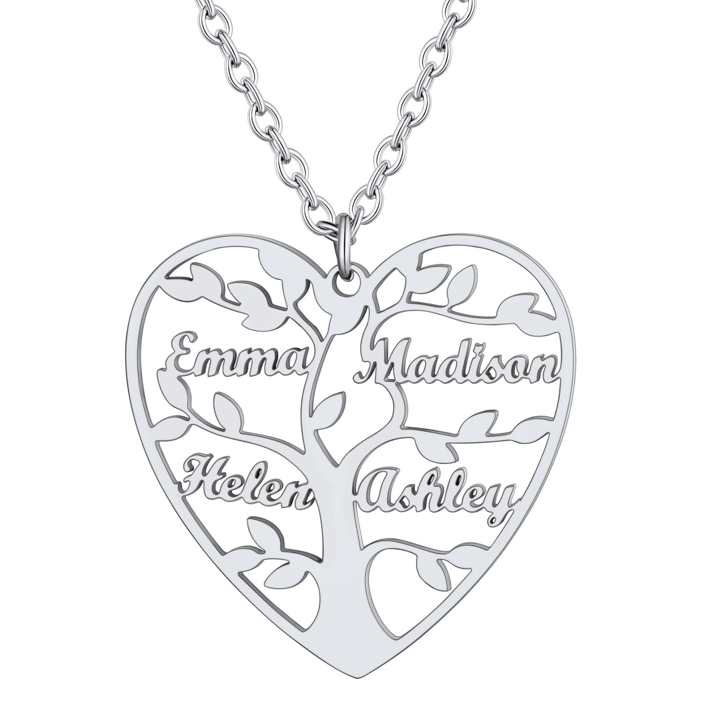 Collier Coeur Personnalisé avec Pendentif Arbre de Vie et Prénoms