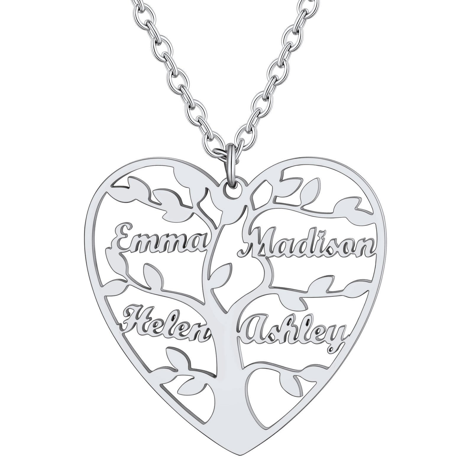 Collier Coeur Personnalisé avec Pendentif Arbre de Vie et Prénoms