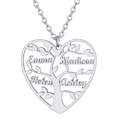 Collier Coeur Personnalisé avec Pendentif Arbre de Vie et Prénoms