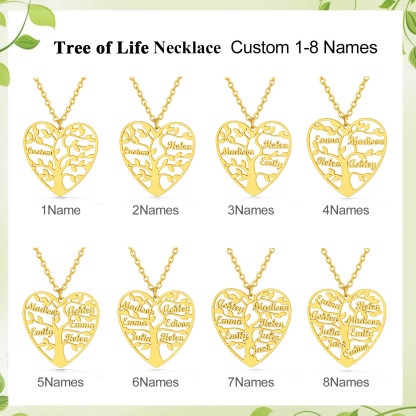 Collier Coeur Personnalisé avec Pendentif Arbre de Vie et Prénoms or