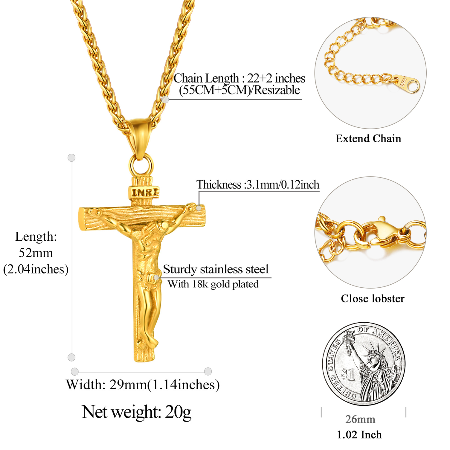 Collier Croix Catholique pour Femme Homme 