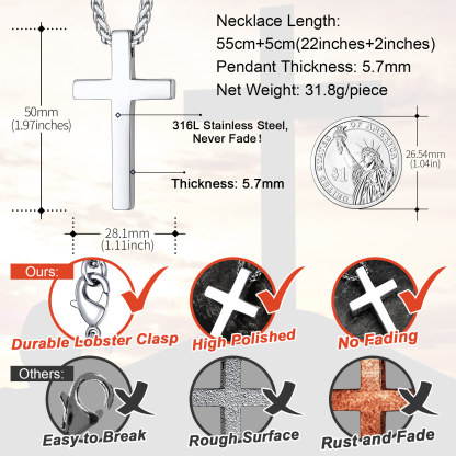 Collier Croix Personnalisé en Acier pour Homme & Femme Taille