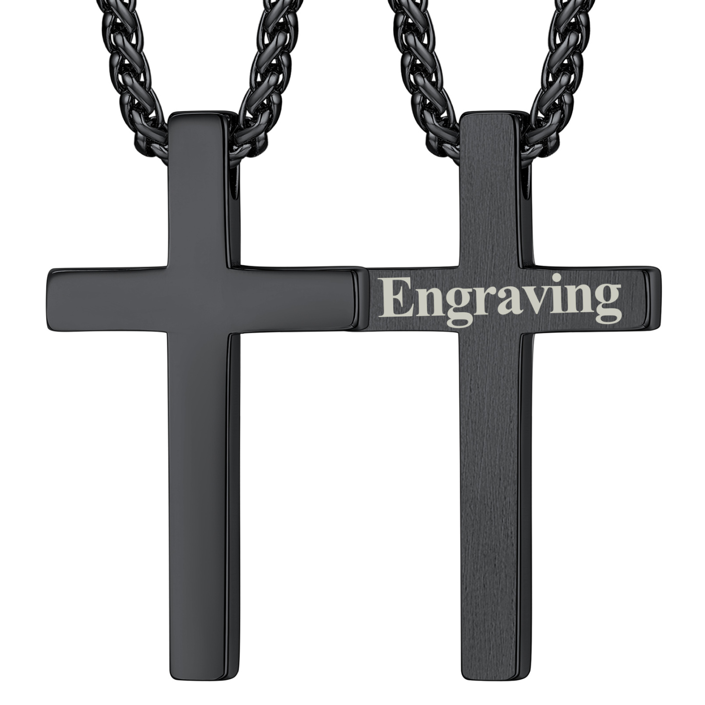 Collier Croix Personnalisé en Acier pour Homme & Femme  Noir