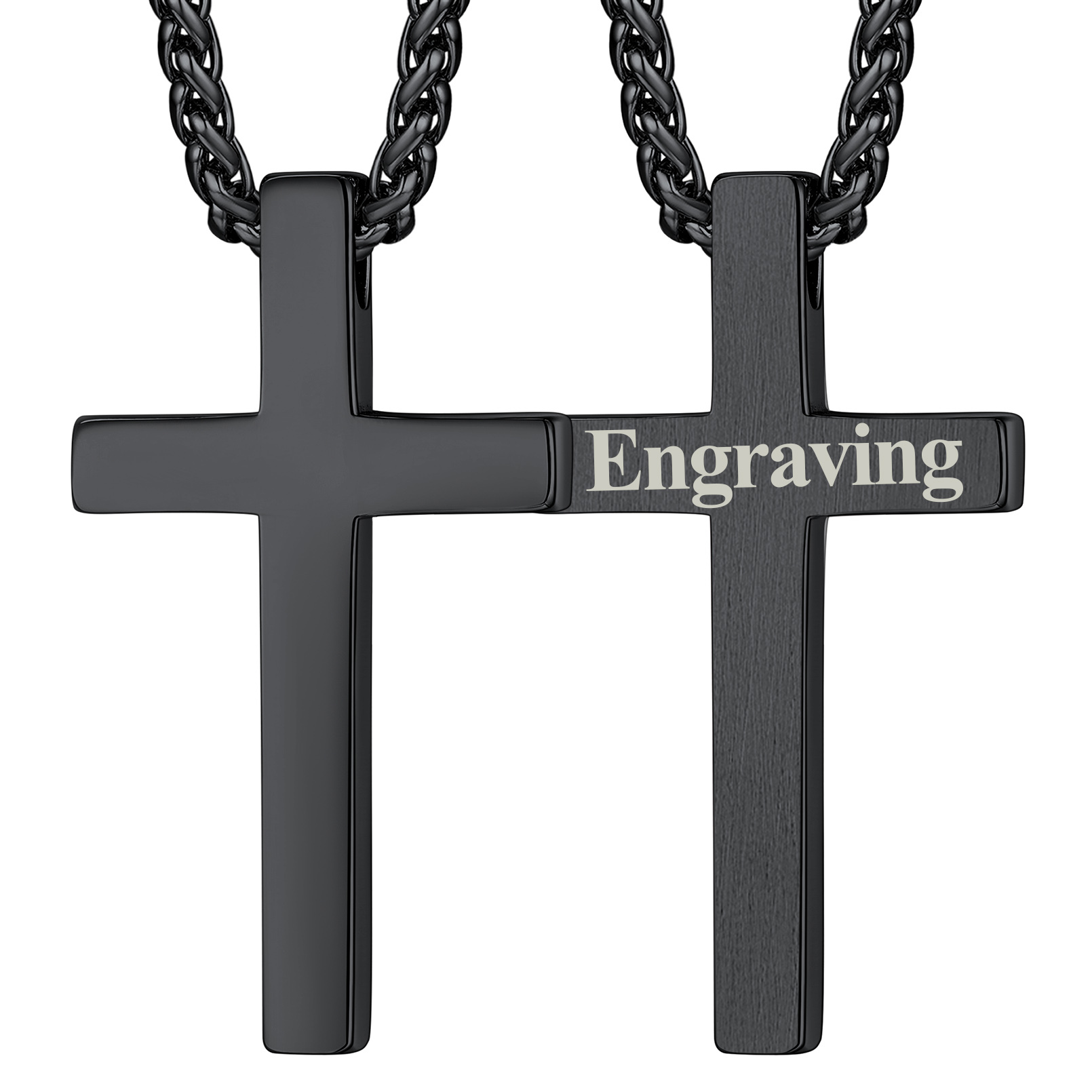 Collier Croix Personnalisé en Acier pour Homme & Femme  Noir