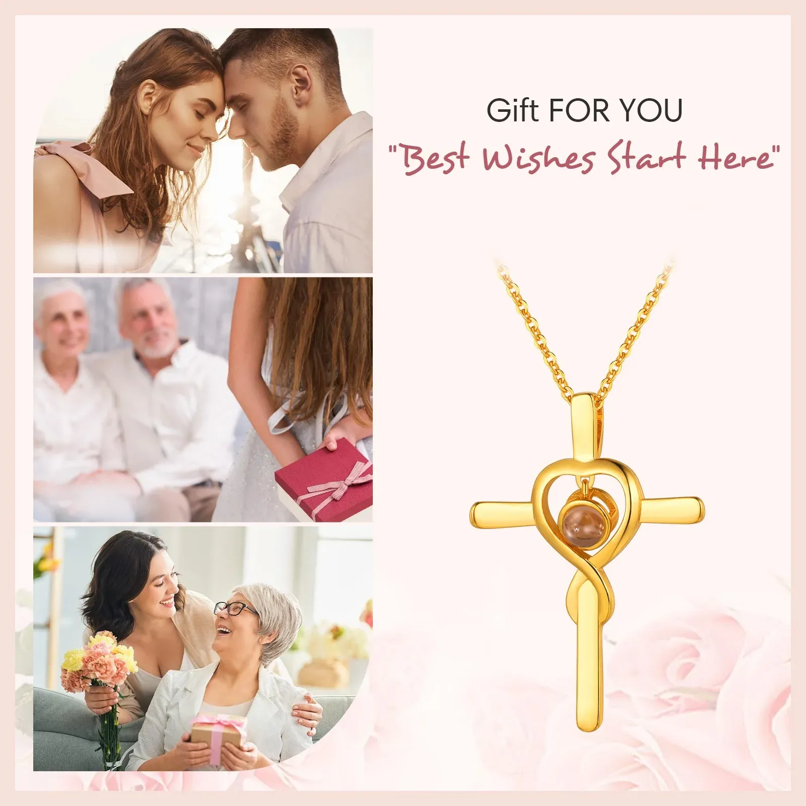 Collier Croix avec Photo en Projection Personnalisée or 