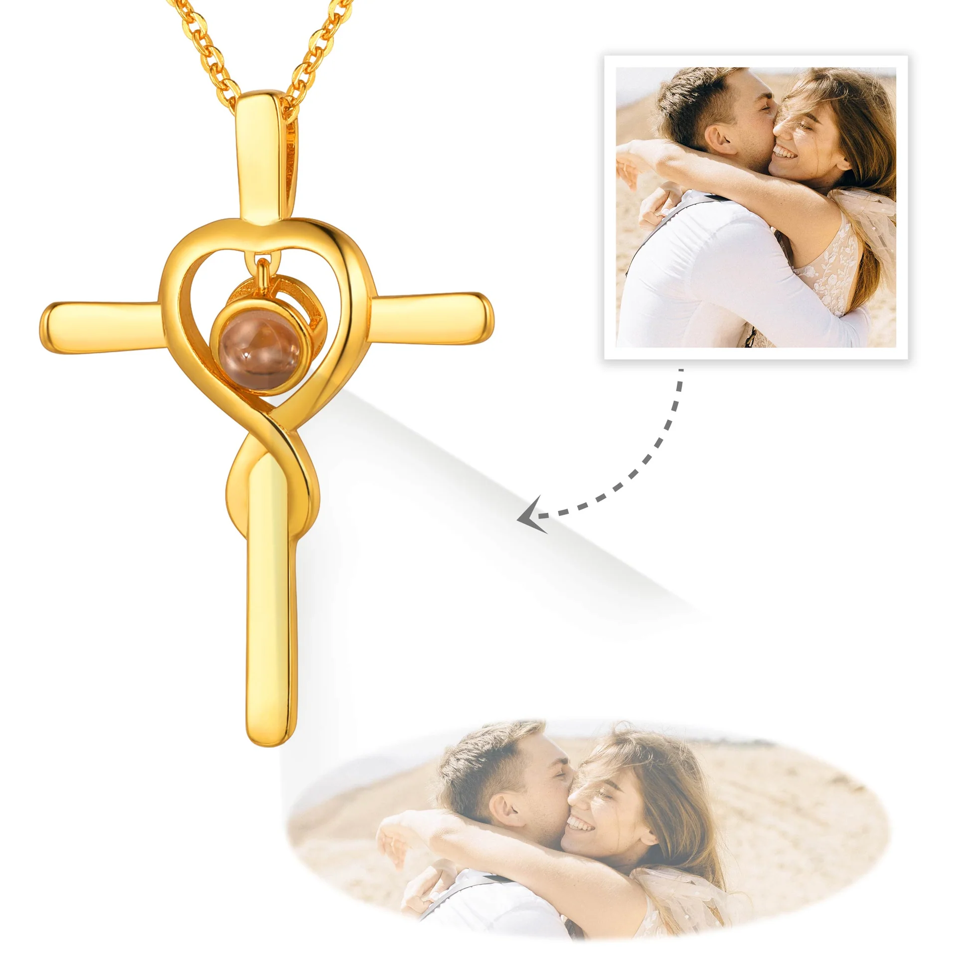 Collier Croix avec Photo Projection Personnalisée pour Femme