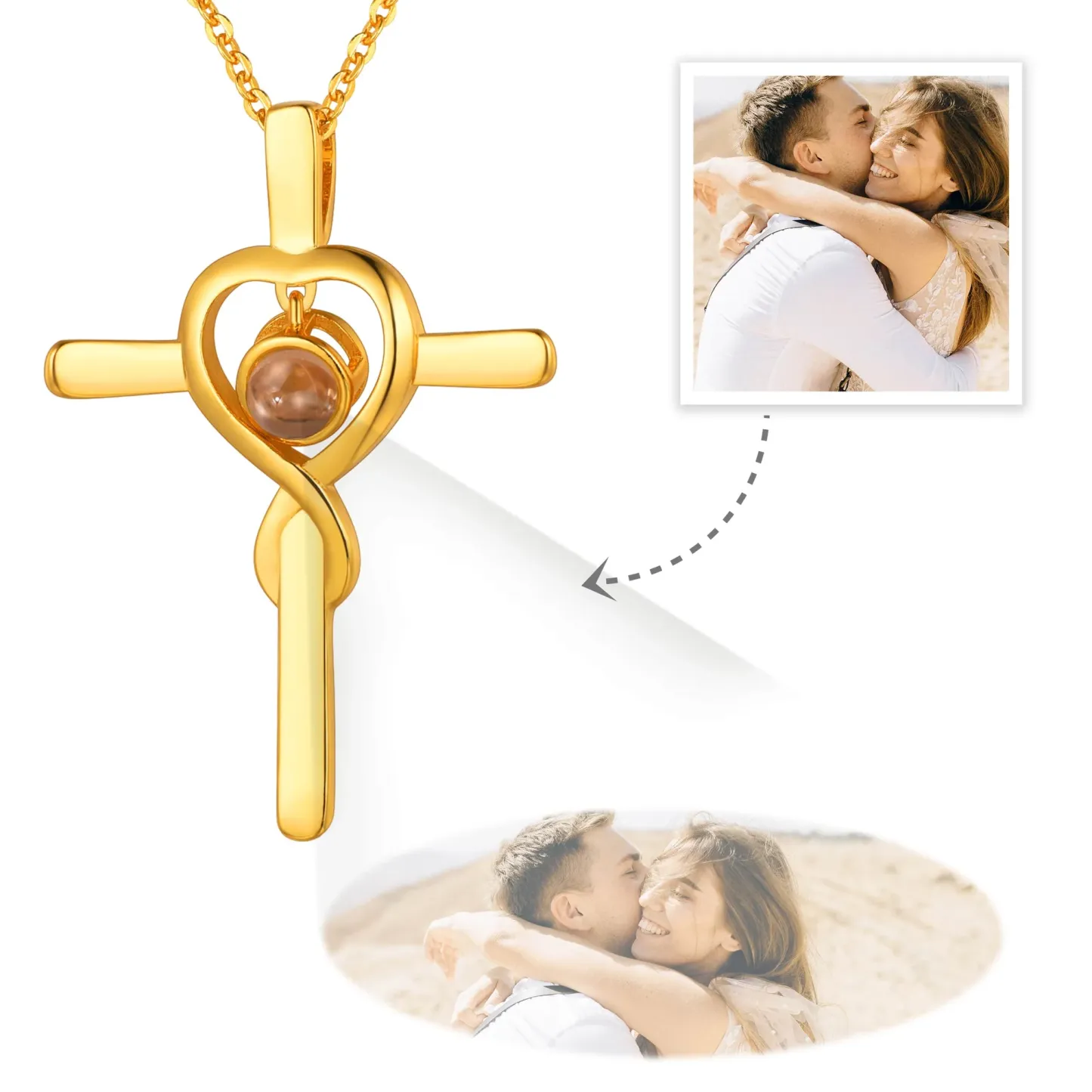 Collier Croix avec Photo Projection Personnalisée pour Femme
