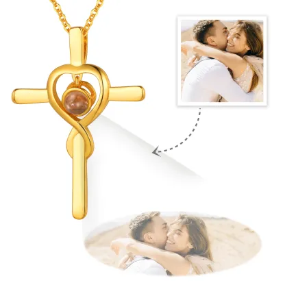 Collier Croix avec Photo Projection Personnalisée pour Femme
