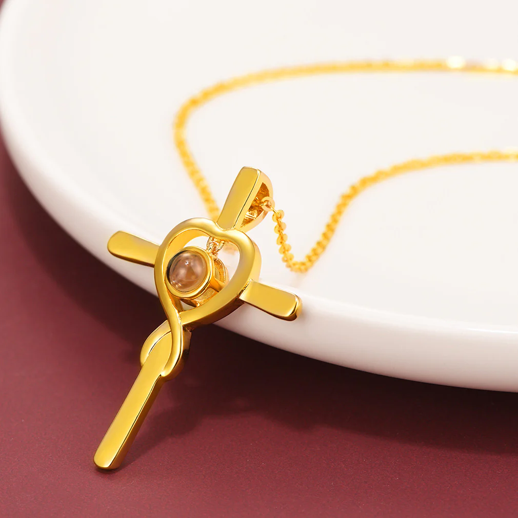 Collier Croix avec Photo Projection Personnalisée pour Femme