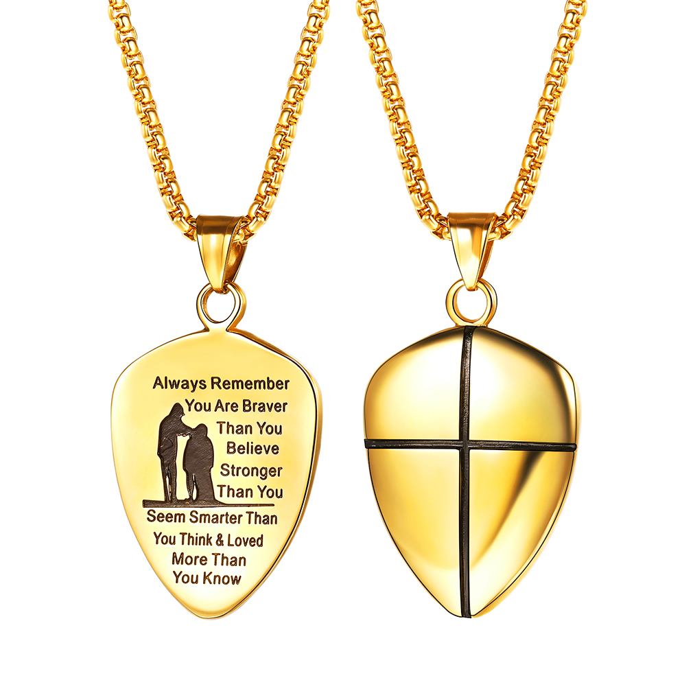 Vente Flash Collier Croix d'Encouragement pour Papa Verset Josué 1:9 Collier Bouclier or
