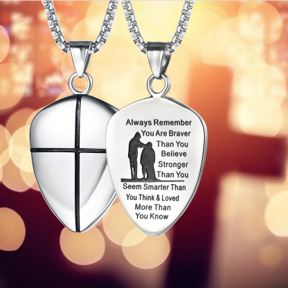 Collier Croix d'Encouragement pour Papa Verset Josué 1:9 Collier Bouclier