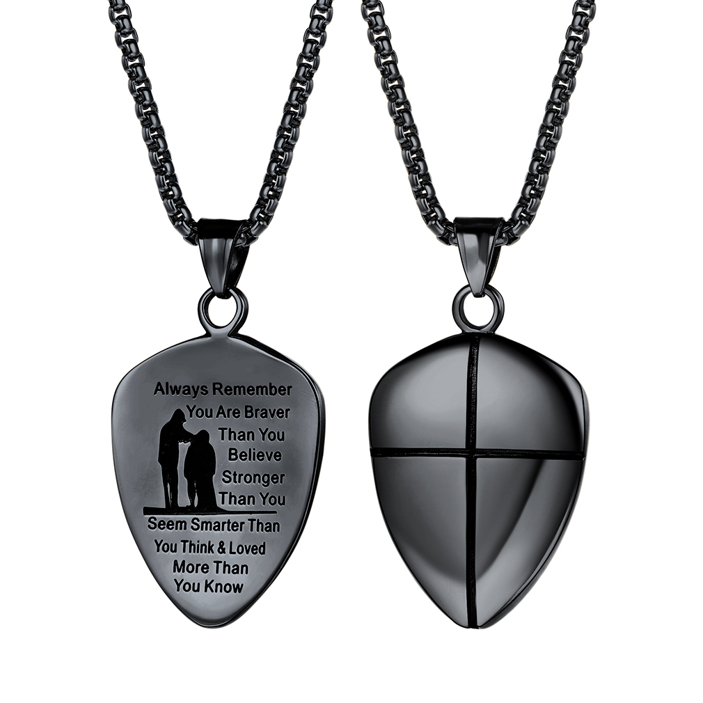 Vente Flash Collier Croix d'Encouragement pour Papa Verset Josué 1:9 Collier Bouclier noir