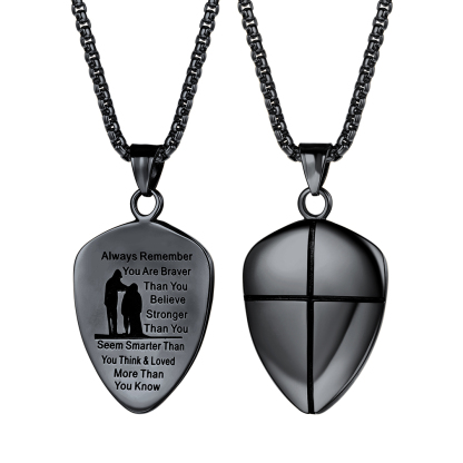 Vente Flash Collier Croix d'Encouragement pour Papa Verset Josué 1:9 Collier Bouclier noir