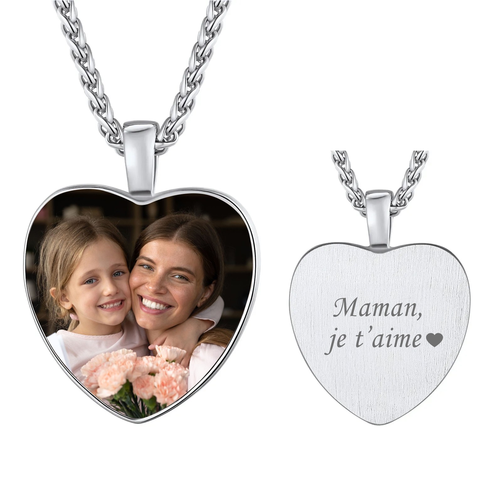 Collier Cœur avec Photo et Gravure pour Femme