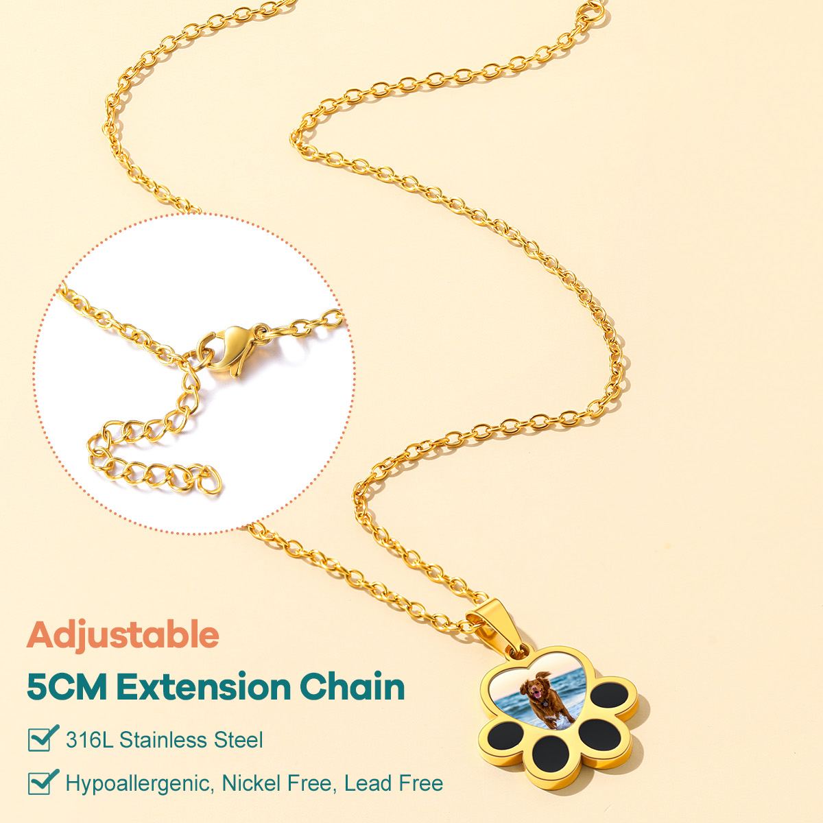 Collier Empreinte Patte Personnalisé avec Photo détail