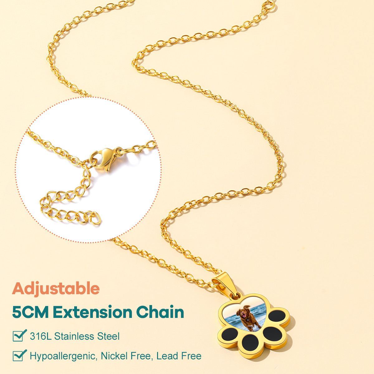 Collier Empreinte Patte Personnalisé avec Photo détail
