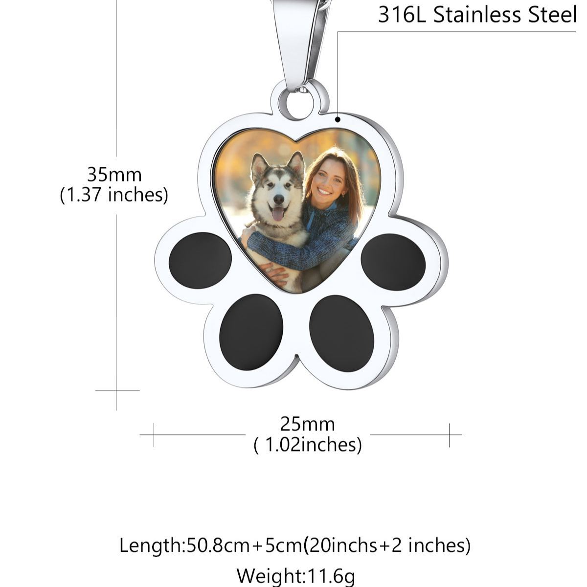 Collier Empreinte Patte Personnalisé avec Photo Bijou Souvenir taille