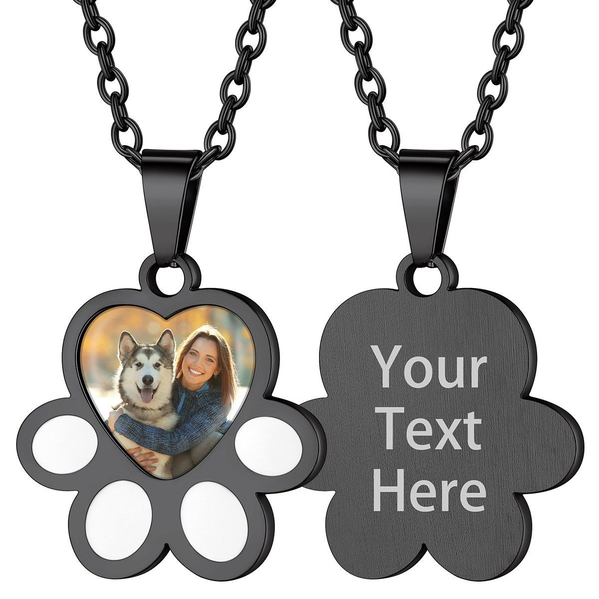 Collier Empreinte Patte Personnalisé avec Photo | Bijou Souvenir noir