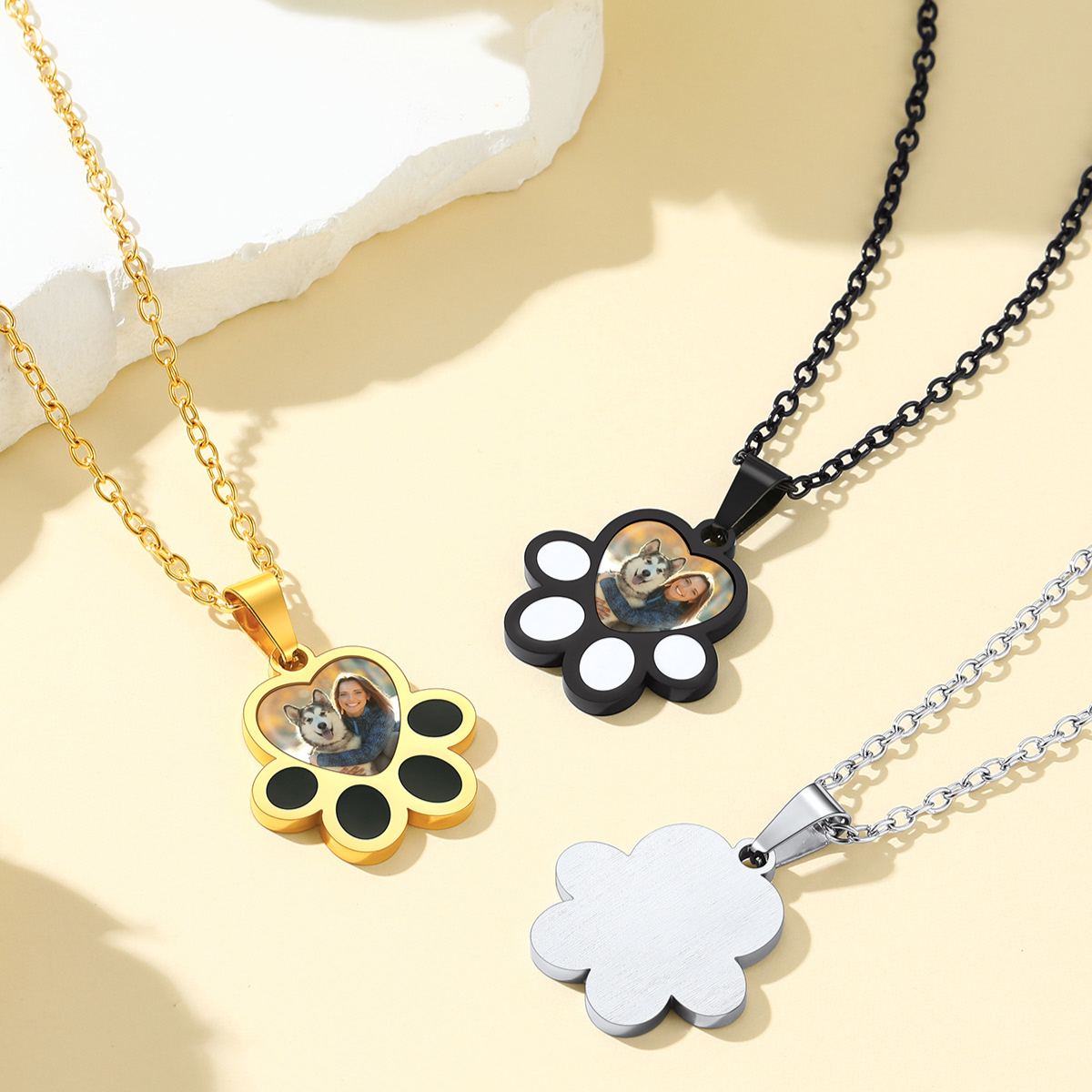 Collier Empreinte Patte Personnalisé avec Photo 3 couleurs