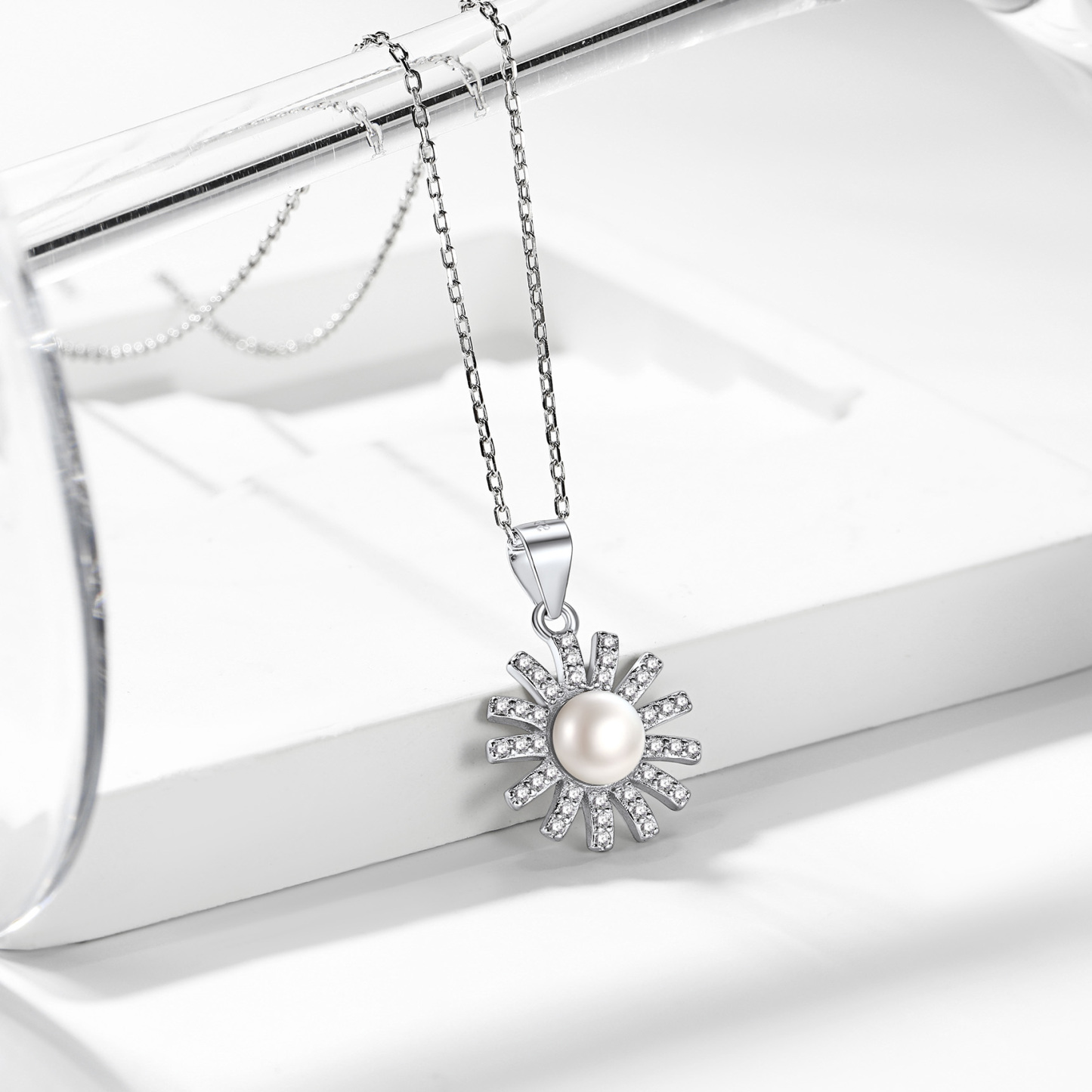 Collier Femme en Argent 925 avec Perle et Zirconium