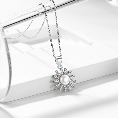 Collier Femme en Argent 925 avec Perle et Zirconium