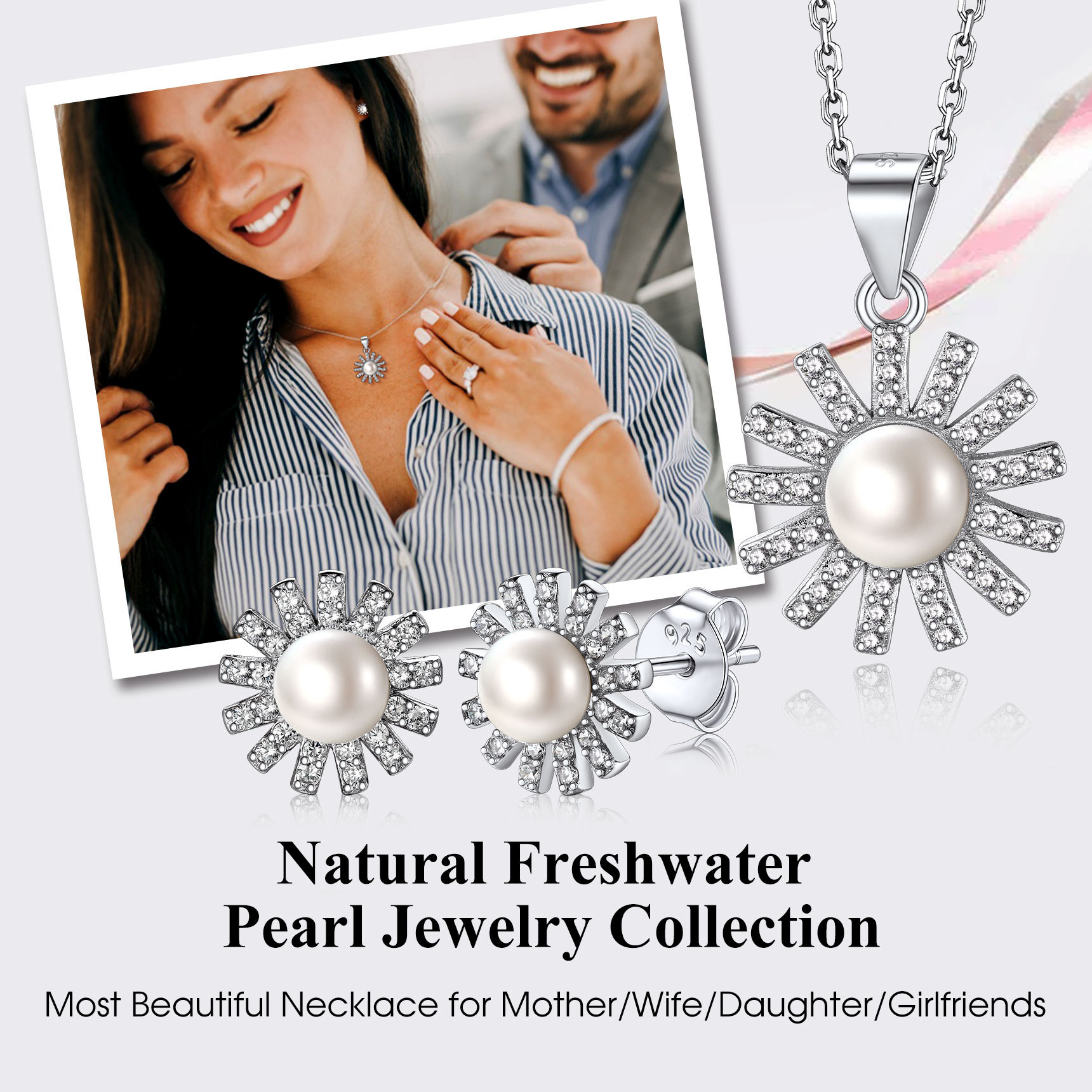 Collier Femme en Argent 925 avec Perle et Zirconium