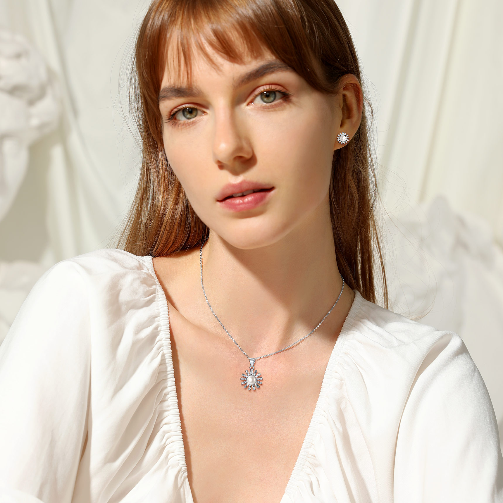 Collier Femme en Argent 925 avec Perle et Zirconium