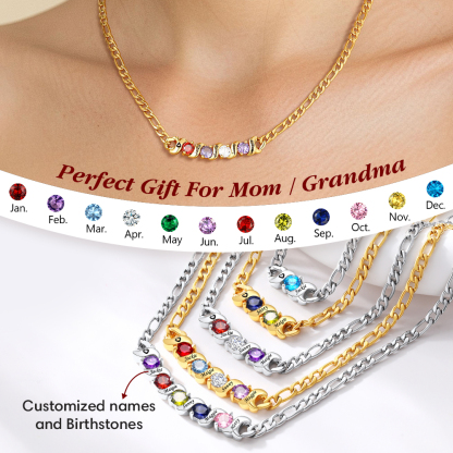 Collier Figaro Personnalisé avec Pierres de Naissance et Gravure pour Maman