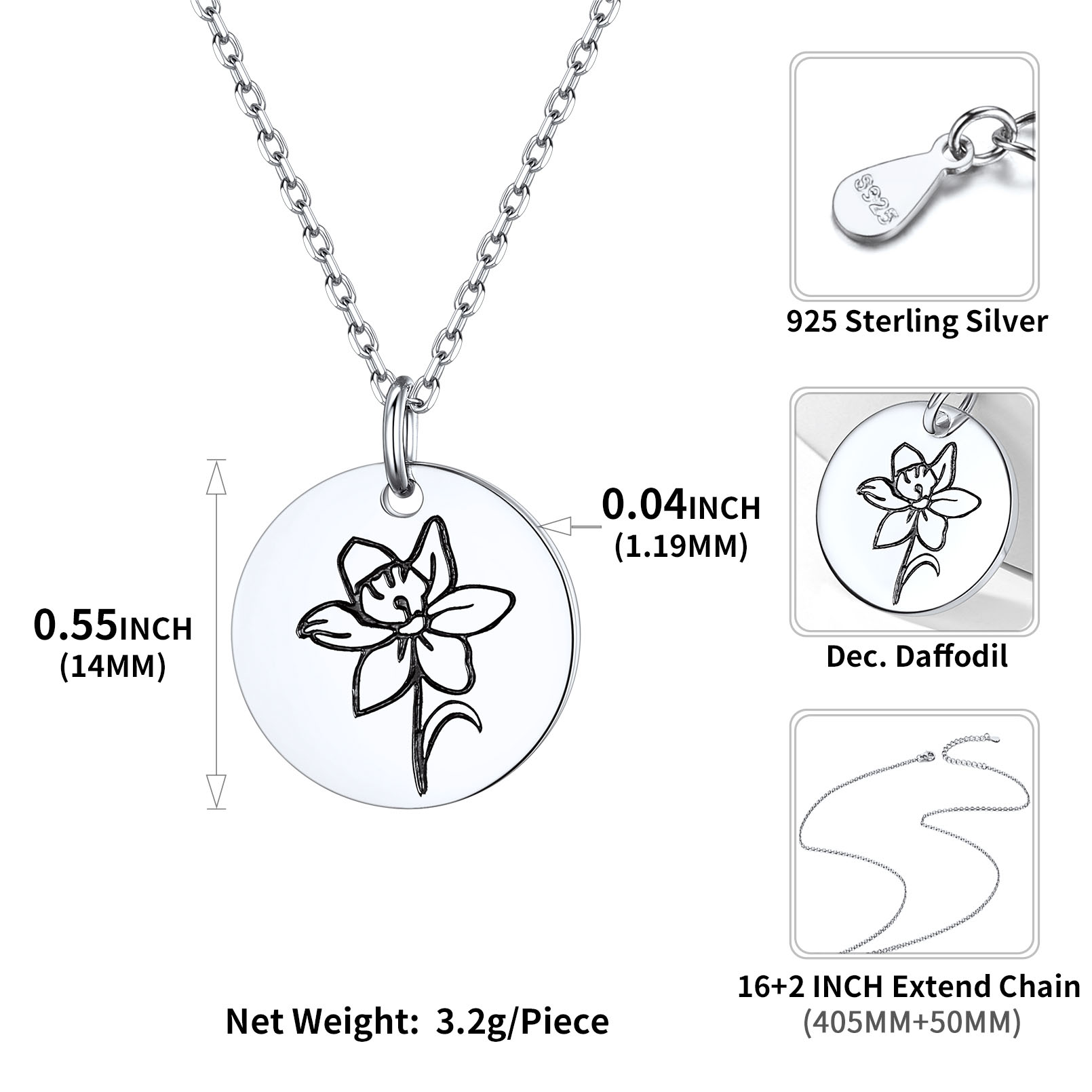 Collier Fleur de Naissance Personnalisé en Argent 925 pour Femme Taille