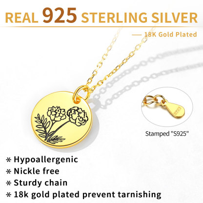 Collier Fleur de Naissance Personnalisé en Argent 925 Detail