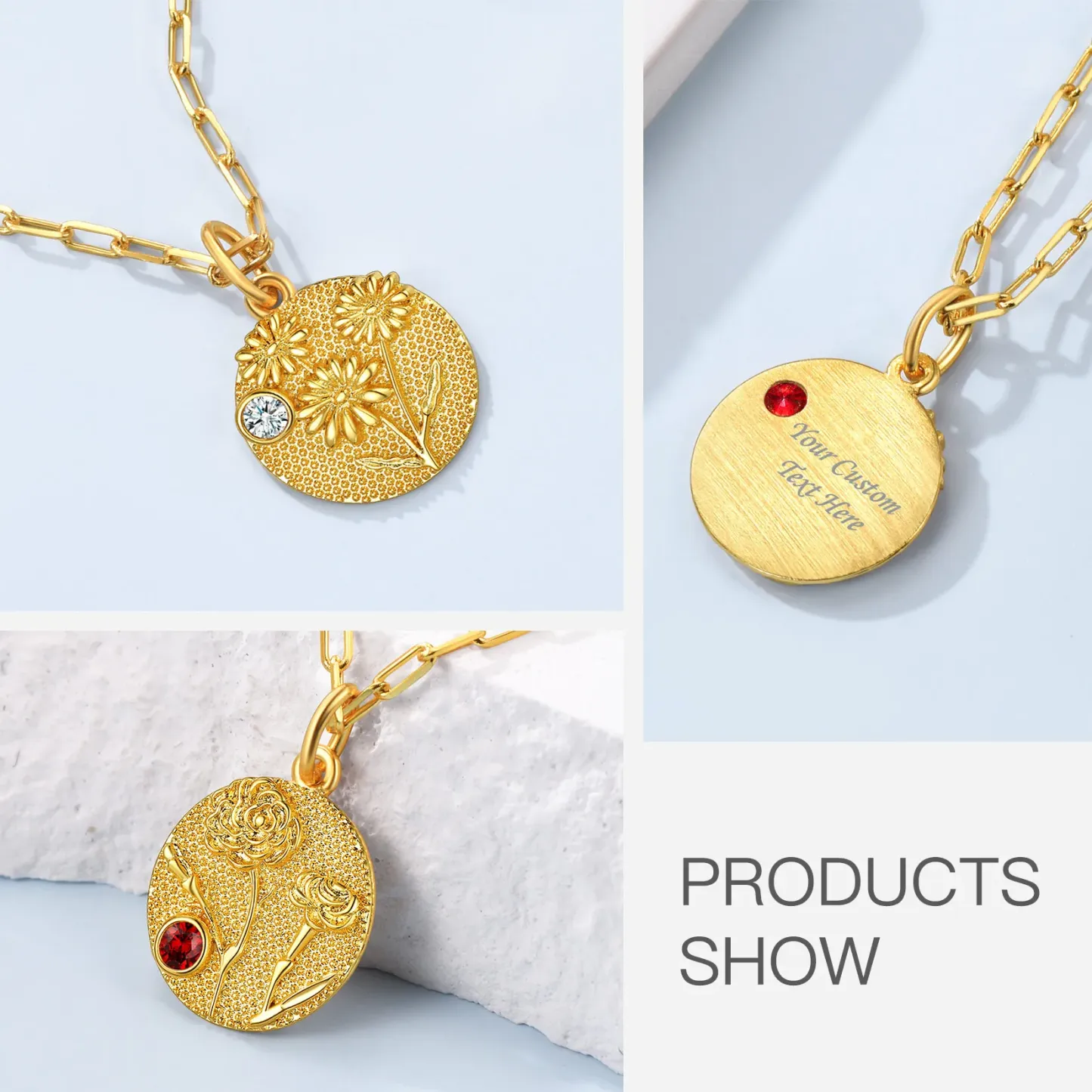 Collier Fleur de Naissance avec Pierre de Naissance Personnalisé Or