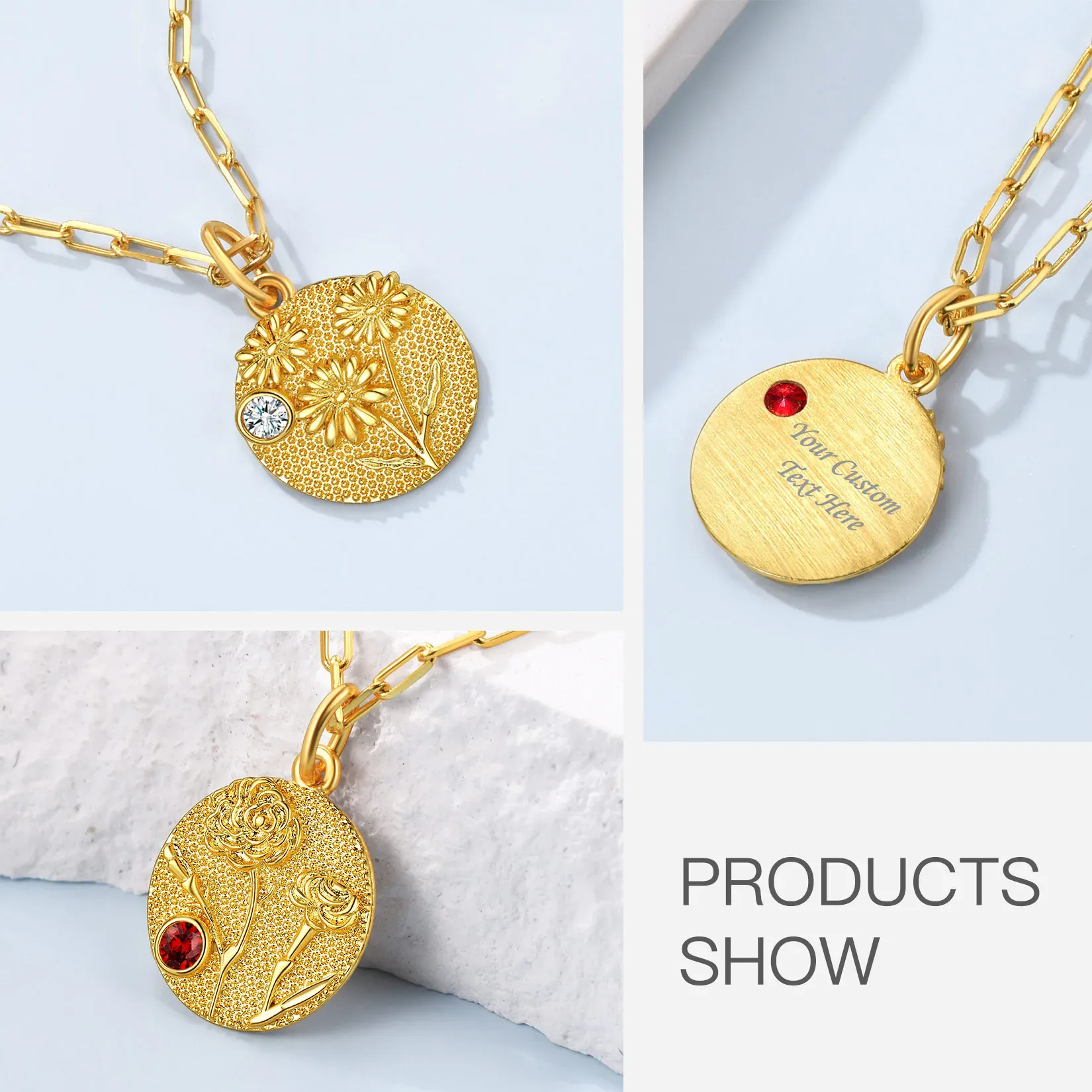 Collier Fleur de Naissance avec Pierre de Naissance Personnalisé Or