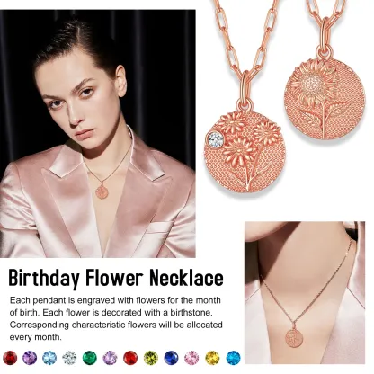 Collier Fleur de Naissance avec Pierre de Naissance Personnalisé Cadeau pour Maman