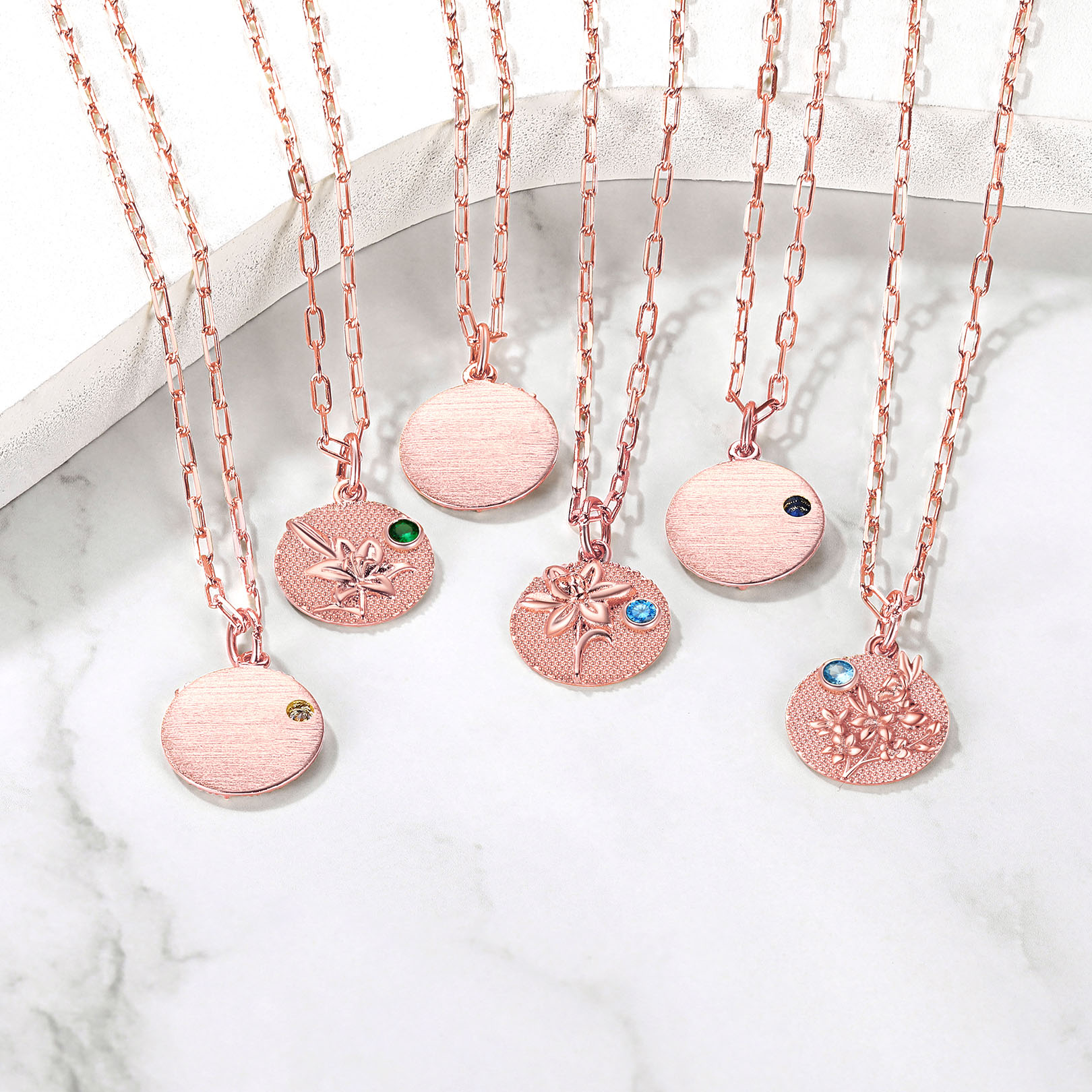 Collier Fleur de Naissance avec Pierre de Naissance Personnalisé Or Rose