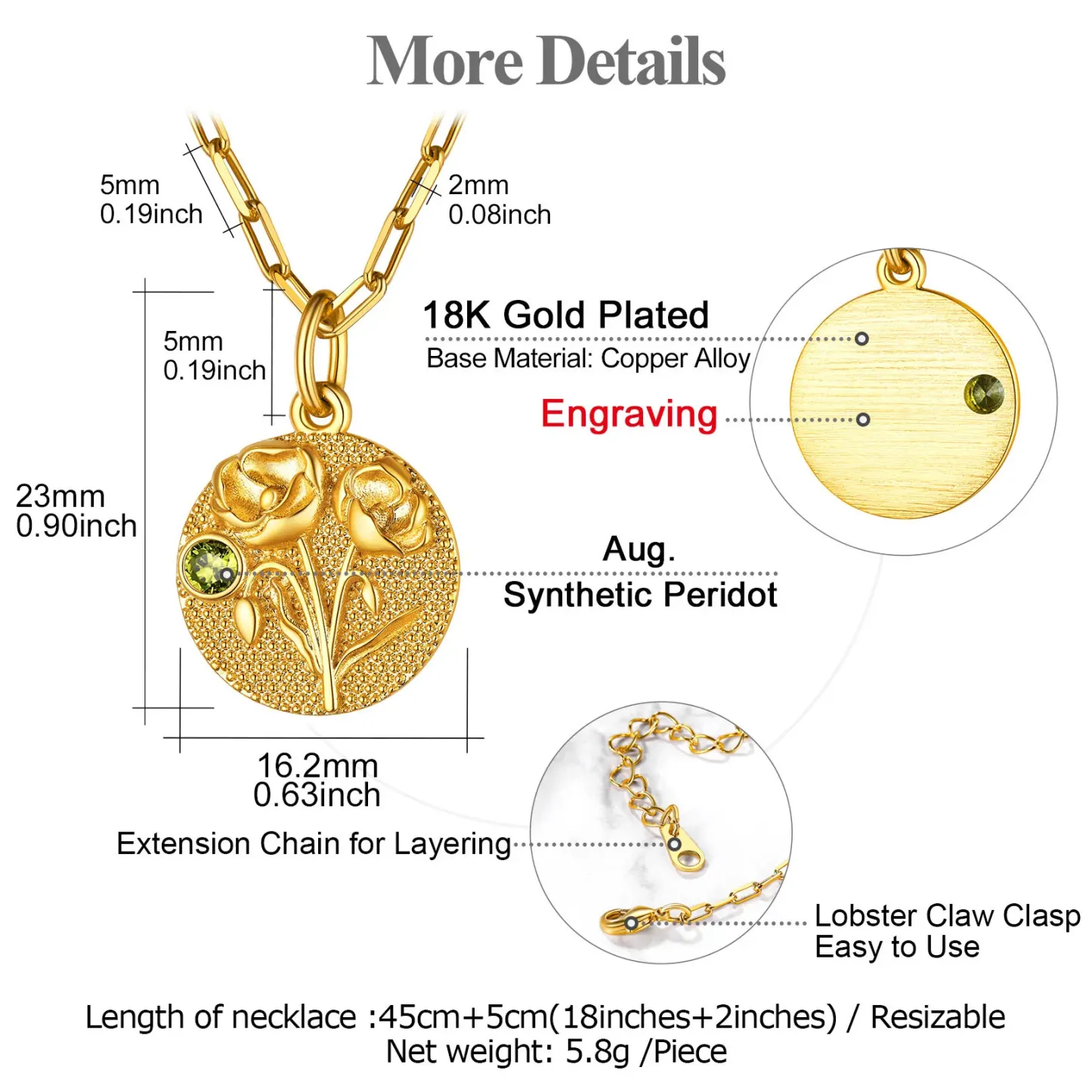 Collier Fleur de Naissance avec Pierre de Naissance Personnalisé Taille