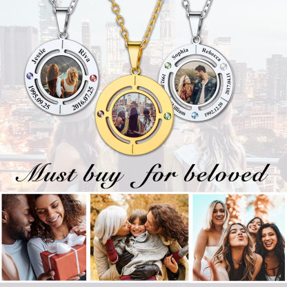 Collier Gravé Photo avec Prénoms et pierre de naissance collection