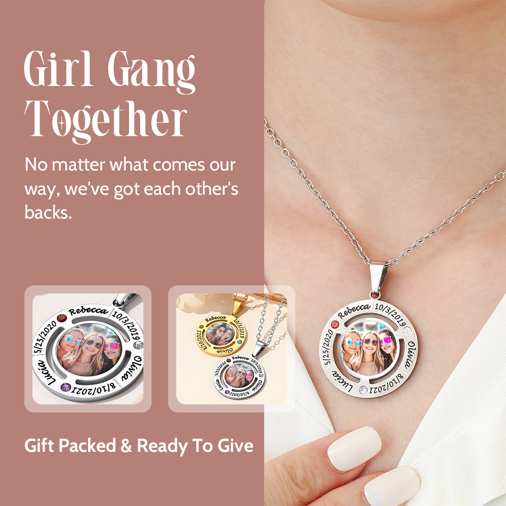 Collier Gravé Photo avec Prénoms et pierre de naissance pour femme