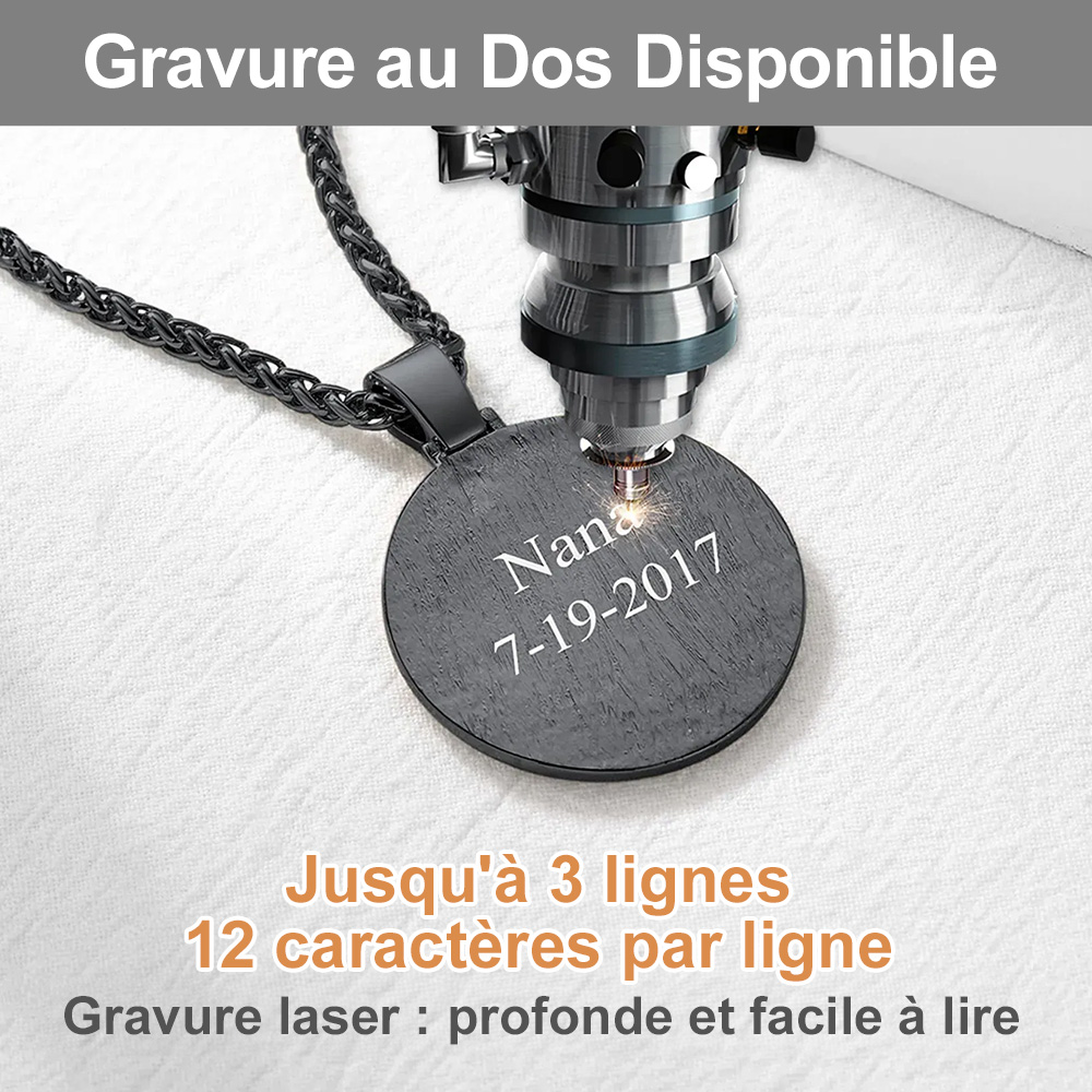 Collier Gravé Rond Hip Hop Personnalisé avec Photo