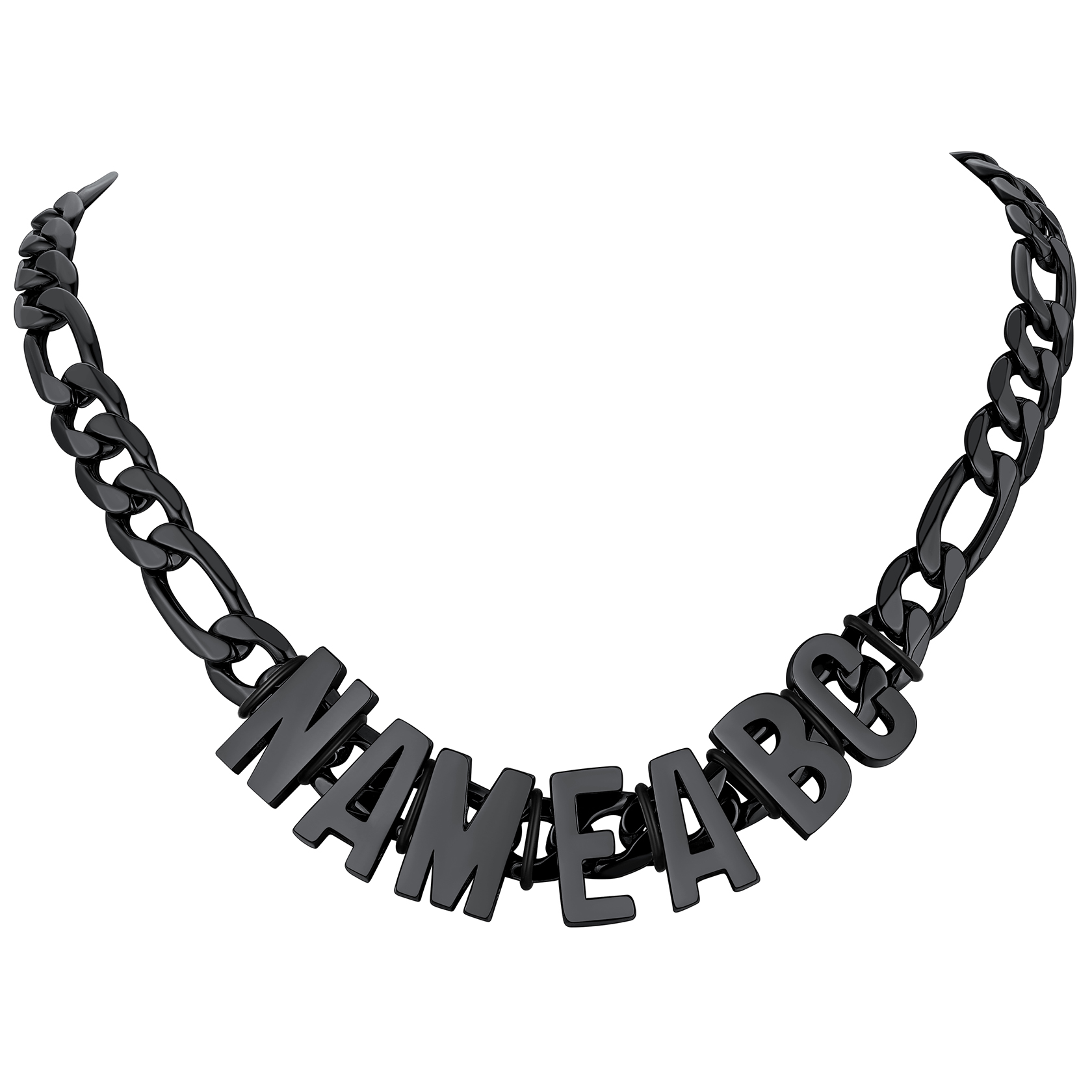 Collier Homme Chaîne Cubain Personnalisé avec Lettres noir