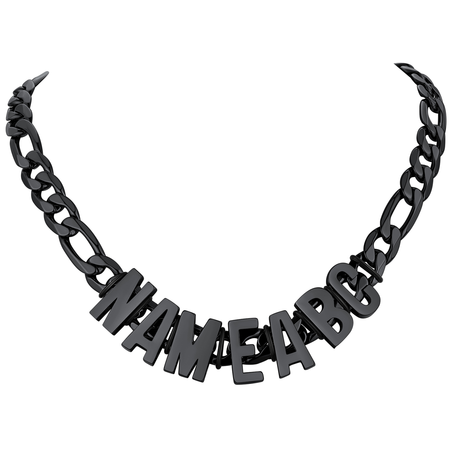 Collier Homme Chaîne Cubain Personnalisé avec Lettres noir
