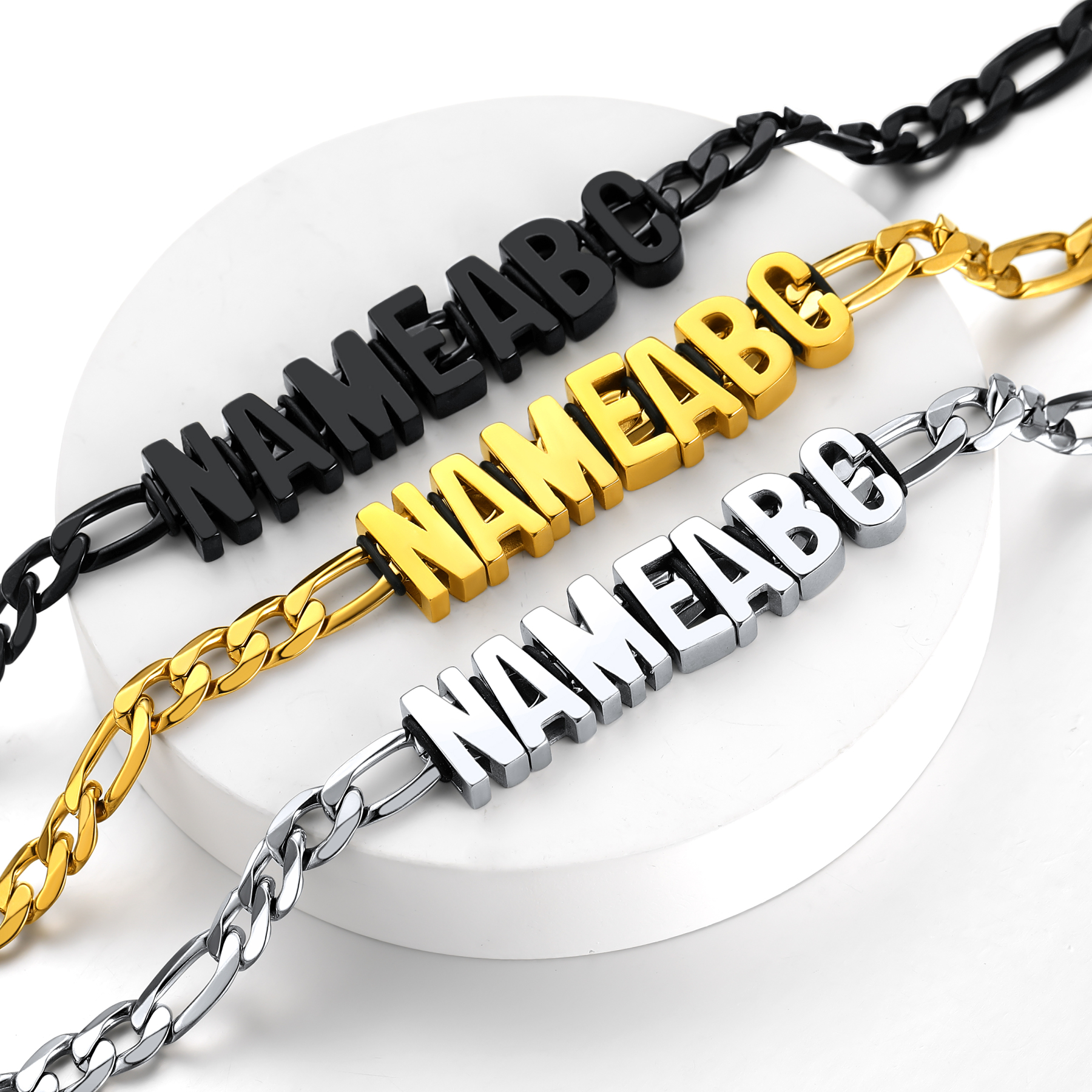 Collier Homme Chaîne Cubain Personnalisé avec Lettres 3 couleurs