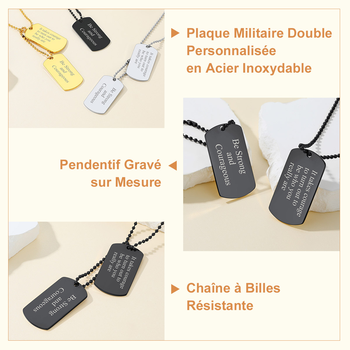 Collier Homme Militaire Personnalisé Plaque Double Gravé