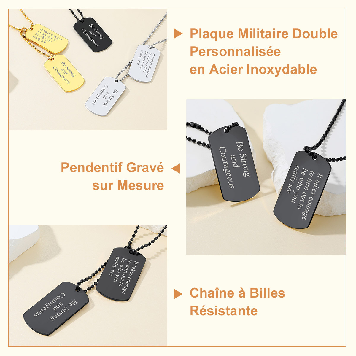 Collier Homme Militaire Personnalisé Plaque Double Gravé