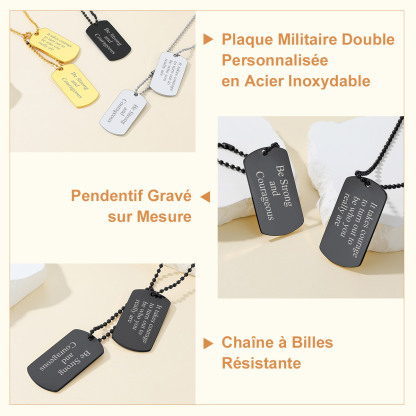 Collier Homme Militaire Personnalisé Plaque Double Gravé