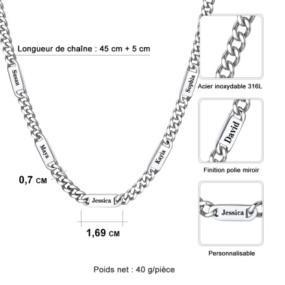 Collier Homme Personnalisé 1-5 Noms – Chaîne Cubaine Cadeau Papa