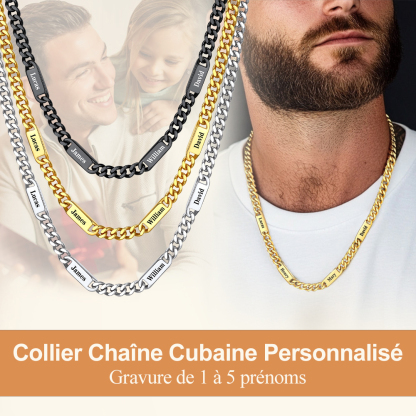 Collier Homme Personnalisé 1-5 Noms – Chaîne Cubaine Cadeau Papa